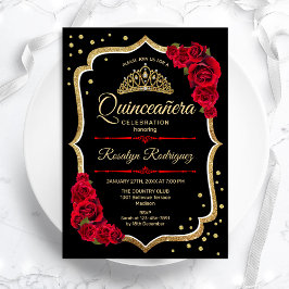 Quinceanera - Black Red Gold Kaart