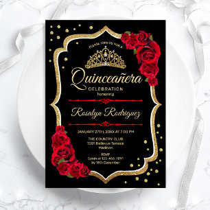 Quinceanera - Black Red Gold Kaart