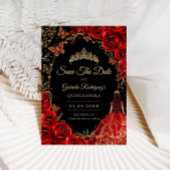 Quinceanera Black Red Gold Save The Date