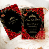 Quinceanera Black Red Gold Save The Date