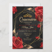 Quinceanera Black Red Gold Uitnodiging (Voorkant)