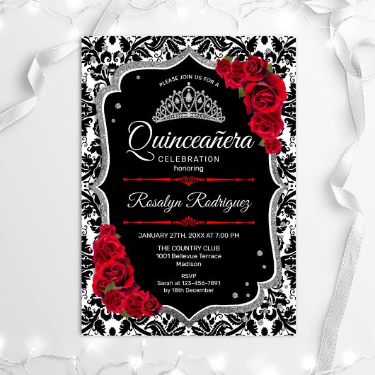 Quinceanera - Black Red Silver Kaart