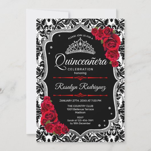 Quinceanera - Black Red Silver Kaart (Voorkant)