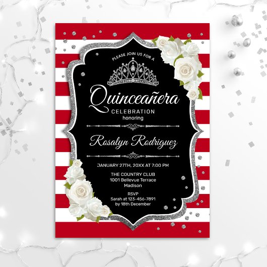 Quinceanera - Black Red White Silver Kaart