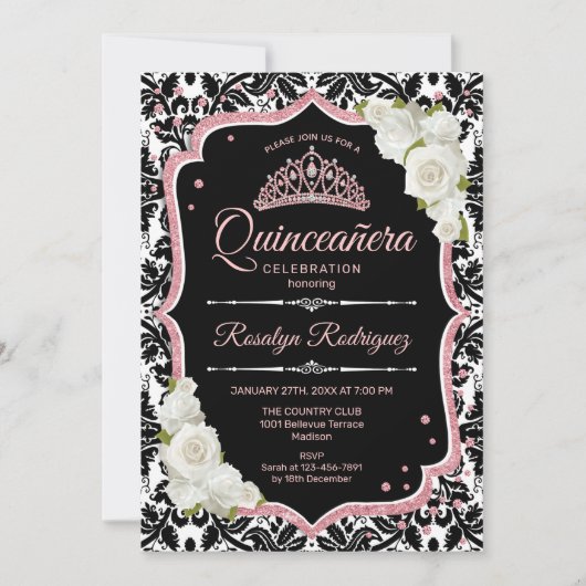 Quinceanera - Black Roos Gold Kaart (Voorkant)