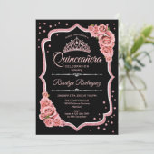 Quinceanera - Black Roos Gold Kaart (Staand voorkant)