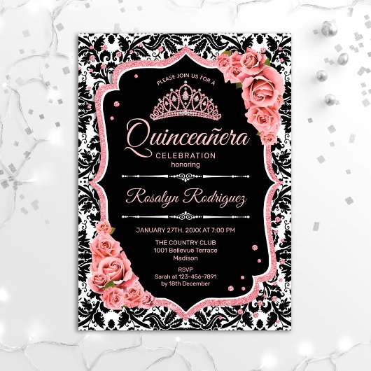 Quinceanera - Black Roos Gold Kaart