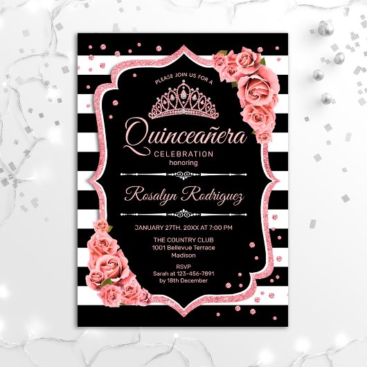 Quinceanera - Black Roos Gold Kaart