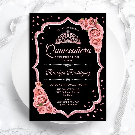 Quinceanera - Black Roos Gold Kaart