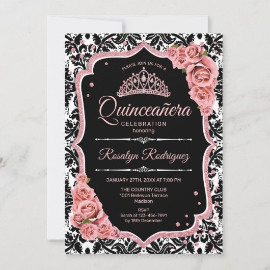 Quinceanera - Black Roos Gold Kaart (Voorkant)