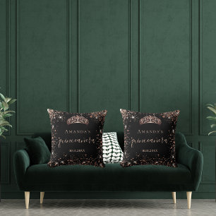 Quinceanera Black roos Gold tiara name script Kussen