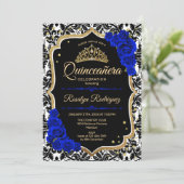 Quinceanera - Black Royal Blue Gold Kaart (Staand voorkant)