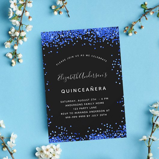 Quinceanera Black royal blue sparkles Kaart