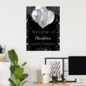 Quinceanera Black Silgliter Welkom Poster (Thuiskantoor)