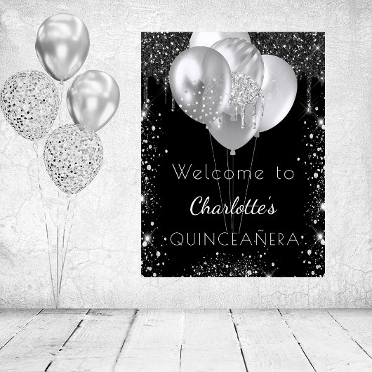 Quinceanera Black Silgliter Welkom Poster