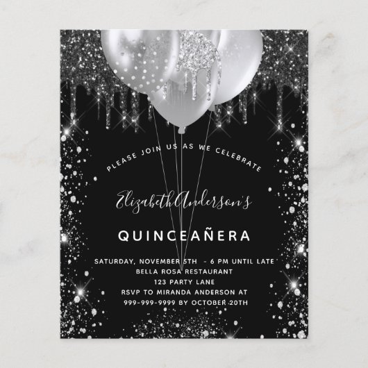 Quinceanera Black Silglitter-begrotingsuitnodiging Flyer (Voorkant)