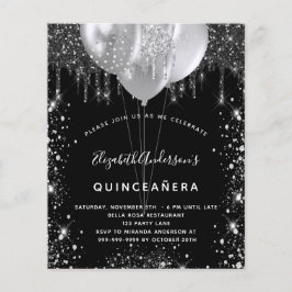 Quinceanera Black Silglitter-begrotingsuitnodiging Flyer
