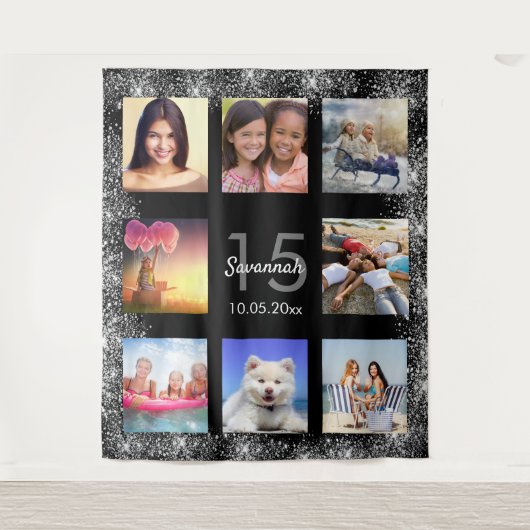 Quinceanera Black Silglitter fotocollage Wandkleed (Voorkant)