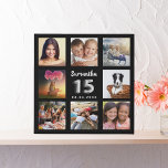 Quinceanera black Silver, aangepaste fotocollage Imitatie Canvas Print<br><div class="desc">Een unieke gave voor de Quinceañera van een meisje, 15e verjaardag, die haar leven viert met een collage van 8 van je eigen foto's, afbeeldingen. Pas haar naam en een datum aan en voeg deze toe. Een zwarte achtergrond. De naam wordt geschreven met een modern handgeschreven stijlmanuscript, nummer 15 met...</div>