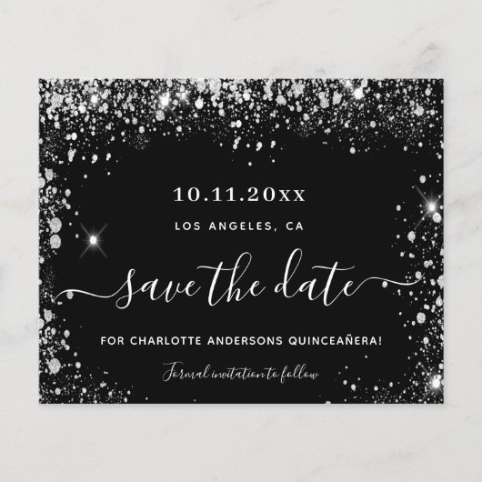 Quinceanera black Silver budget, behalve de datum Flyer (Voorkant)