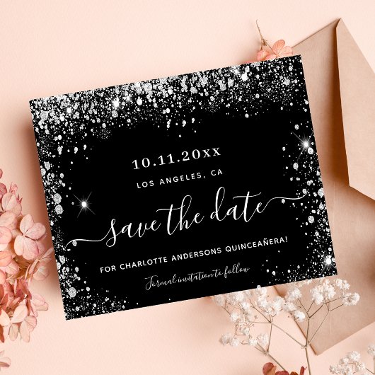 Quinceanera black Silver budget, behalve de datum Flyer
