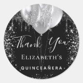 Quinceanera black Silver glitter naam bedankt Ronde Sticker (Voorkant)