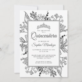 Quinceanera Black White Floral Kaart