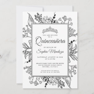 Quinceanera Black White Floral Kaart