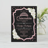 Quinceanera - Black White Roos Gold Kaart (Staand voorkant)