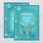 Quinceañera blauw 15e verjaardag turquoise Vlinder Kaart (Voorkant / Achterkant)