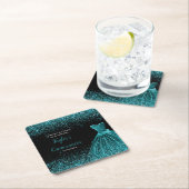 Quinceanera Blauw Blauwgroen Faux Glitter Kartonnen Onderzetters (Insitu)