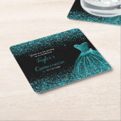 Quinceanera Blauw Blauwgroen Faux Glitter Kartonnen Onderzetters (Schuin)