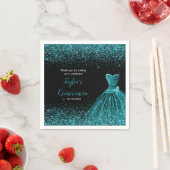 Quinceanera Blauw Blauwgroen Faux Glitter Servet (Insitu)