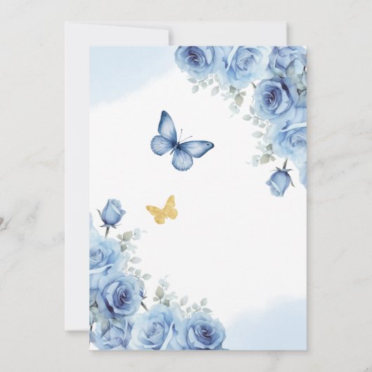 Quinceañera Blauw Bloemen Gouden Vlinder Tiara Kaart (Achterkant)