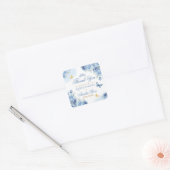 Quinceañera Blauw Bloemen Gouden Vlinder Tiara Vierkante Sticker (Envelop)
