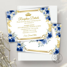Quinceanera Blauw Gouden Bloemen Bijkaart