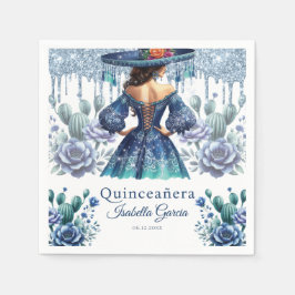 quinceañera blauw Waterverf mexicaanse meisje Servet