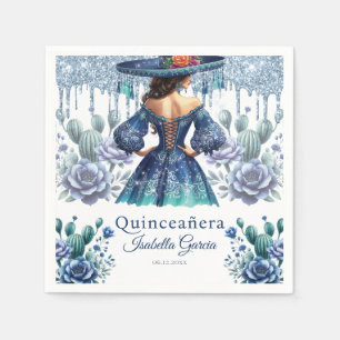 quinceañera blauw Waterverf mexicaanse meisje Servet
