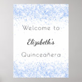 Quinceanera blauw wit glitter welkom poster (Voorkant)
