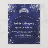 Quinceanera blauw zilveren tiara budget uitnodigin flyer (Voorkant)