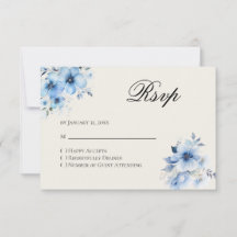 Quinceanera blauwe antwoord RSVP kaart