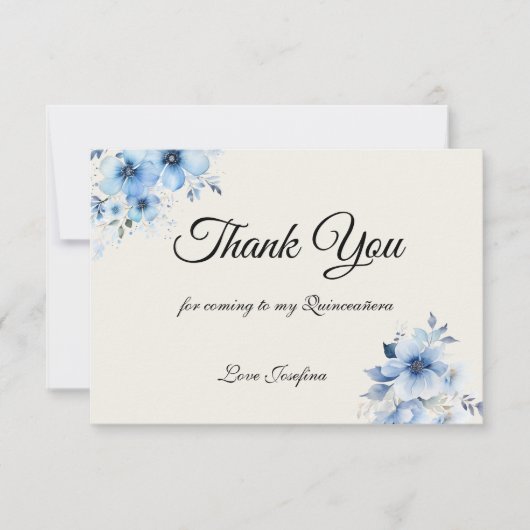 Quinceanera blauwe bedankkaart (Voorkant)