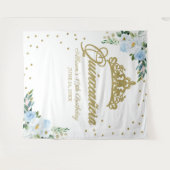 Quinceanera Blauwe Bloemen Achtergrond Wandkleed (Voorkant (horizontaal))