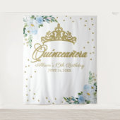 Quinceanera Blauwe Bloemen Achtergrond Wandkleed (Voorkant)