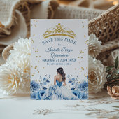 Quinceanera Blauwe Bloemen Prinses Bewaar de Datum Kaart
