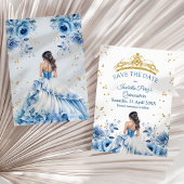 Quinceanera Blauwe Bloemen Prinses Bewaar de Datum Kaart