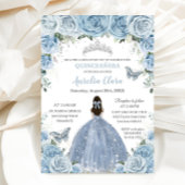 Quinceañera Blauwe Bloemen Vlinders Zilveren Tiara Kaart