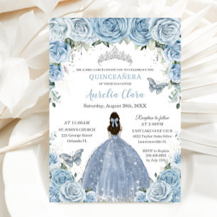 Quinceañera Blauwe Bloemen Vlinders Zilveren Tiara Kaart
