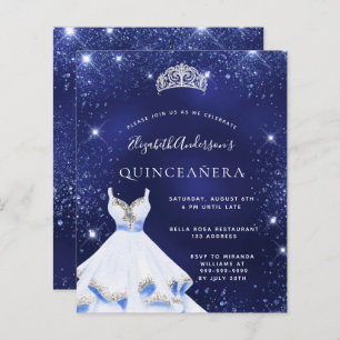 Quinceanera blauwe glitter jurk uitnodiging