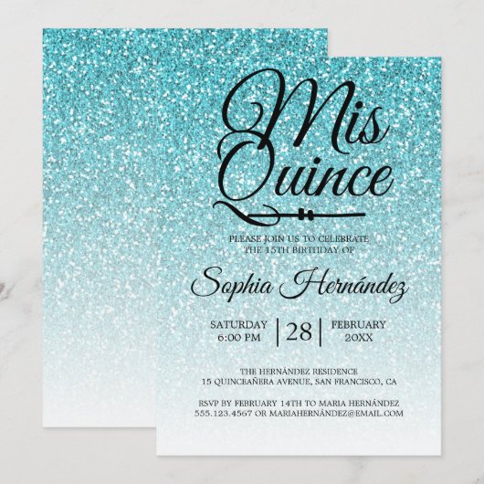 Quinceañera Blauwe Glitters 15e Verjaardag  Kaart (Voorkant / Achterkant)